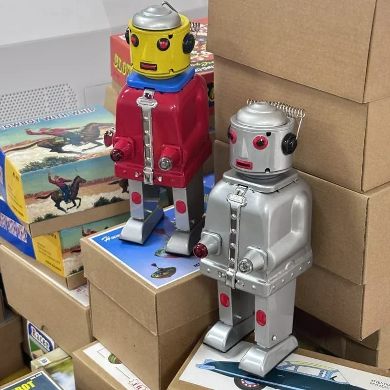 [Best] Adult Collection Retro Wind up toy Metal Tin Mr robot red silver Mechanical toy Clockwork figures model kids gift