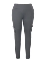 Plus Size Women's Solid Colour Multi Pockets Casual Skinny Trousers For All Season, Everyday, Travelling - Image 4