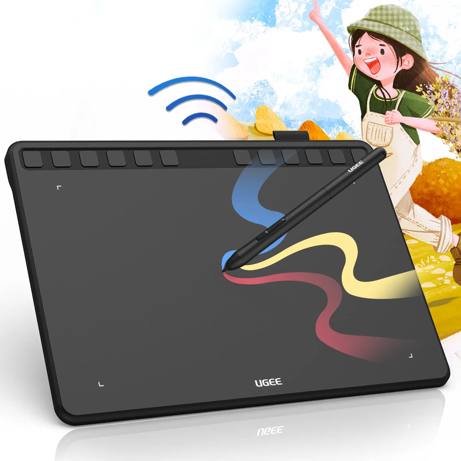 UGEE S1060W Wireless Digital Pen Tablets Graphic Drawing Tablet with Battery-free Stylus 12 Shortcuts for Game OSU! eLearning