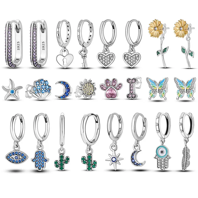 

2022 New Sterling Silver 925 Shiny Zircon Heart Asymmetric Stud Earrings For Women Making Jewelry Gift Wedding Party Engagement