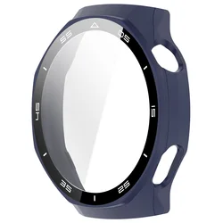 Premium Tempered Glass Full Screen Protector Cover - Hard PC Case for Smartwatch Protection (Dark Blue)
