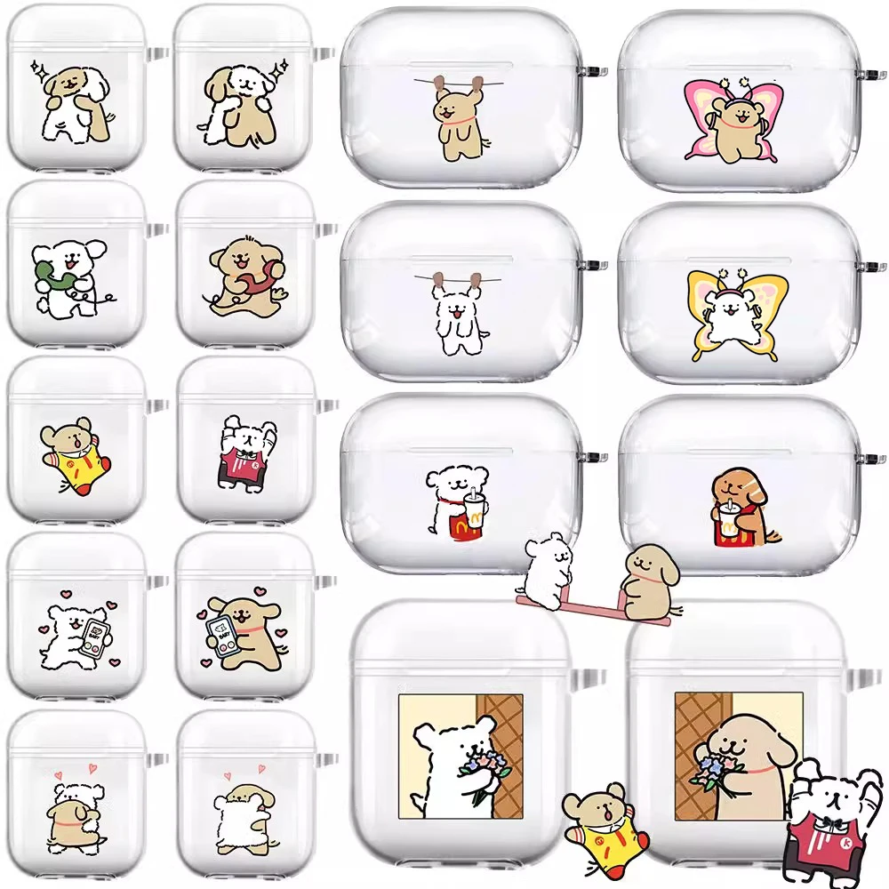 Cartoon Korean Dog Case For AirPods 2 1 3 Pro2 Case Cover Coque headphones Transparent Soft TPU Soft Silicone Protective Cover