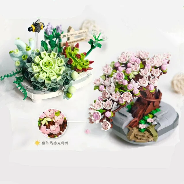 LOZ Eternal Flower Pink Sakura Cherry Tree Pot Plant 3D Model DIY Mini Blocks Bricks Building Toy for Children Gift  Build Moc 4