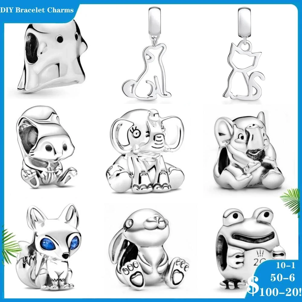 

New 925 Sterling Silver Squirrel elephant rabbit dog cat frog Charm bead Fit Original Pandora Bracelet DIY Jewelry For Women