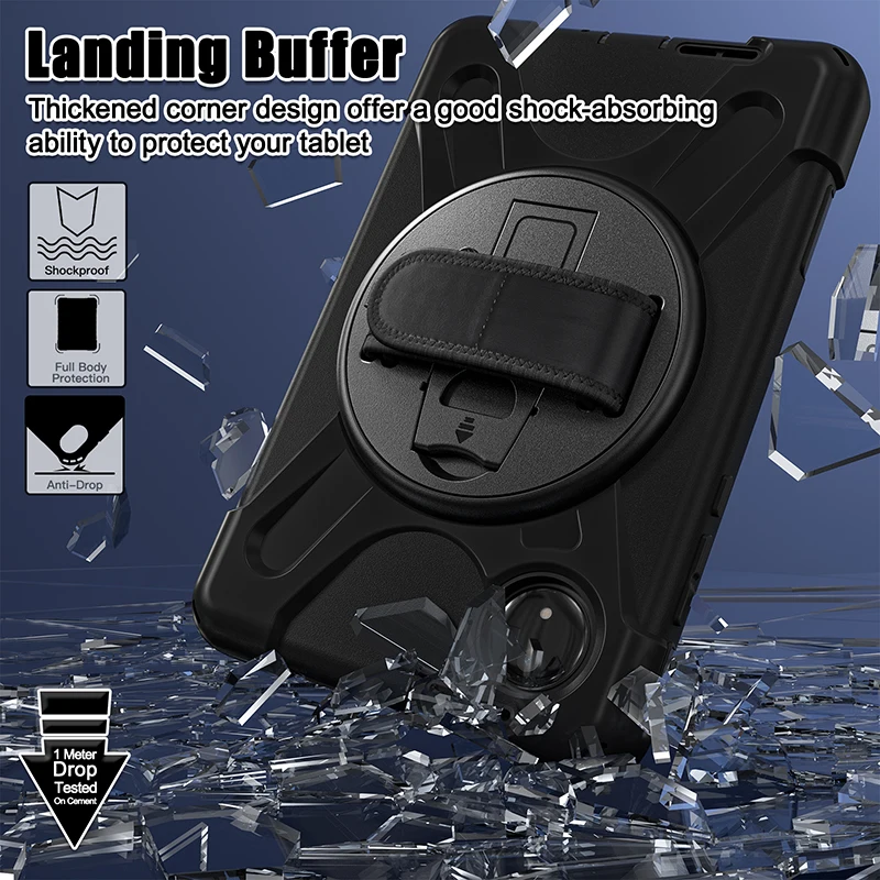 Durable 360° Rotating Tablet Case with Kickstand & Shoulder Strap