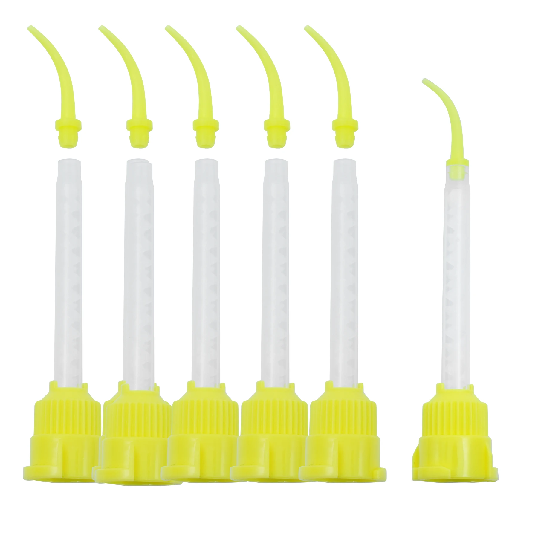 50 Stück/Packung Einweg-Dental-Mischspitzen Silikon-Gummi-Mischköpfe 1:1 Zahnmedizinische Abdruckdüsen Gelbe Mischrohre – Detail 1