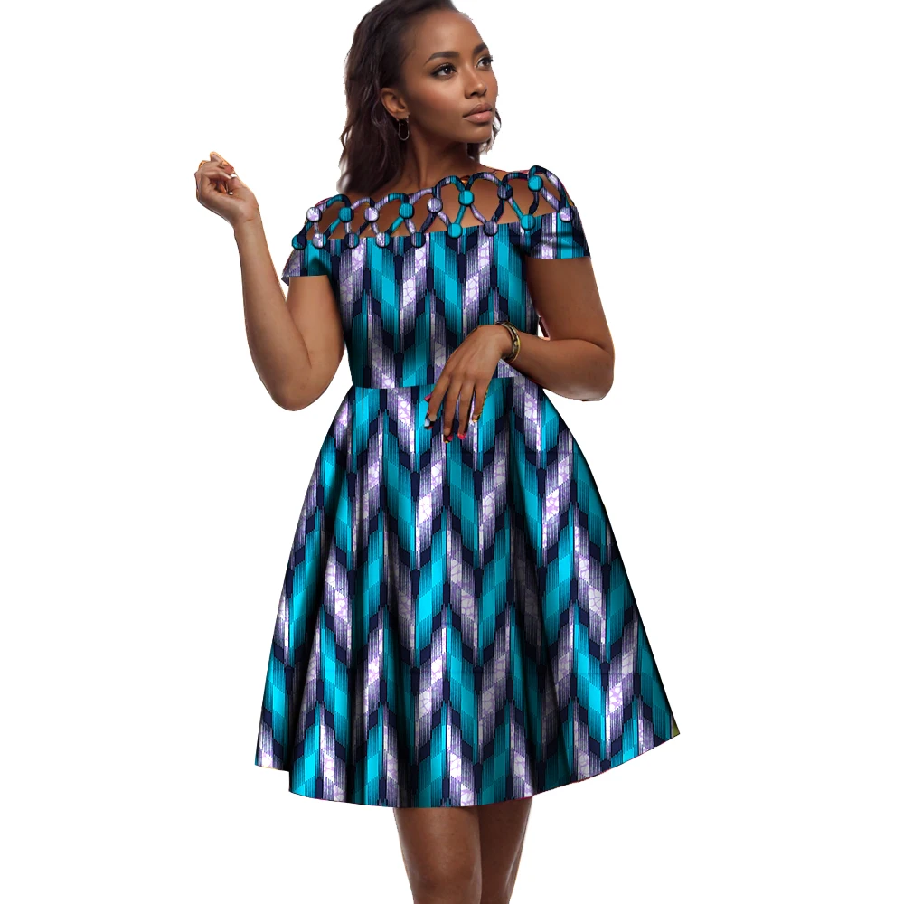BintaRealWax 여성용 아프리카 드레스, 코튼 로프 직조 칼라, 아프리카 프린트 왁스 의류, 무릎 길이 레이디 드레스, WY335