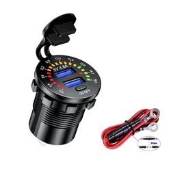 36W Dual USB Fast Charge Car Charger with LED Voltmeter and ON/OFF Switch - USB 4.8A With Wire