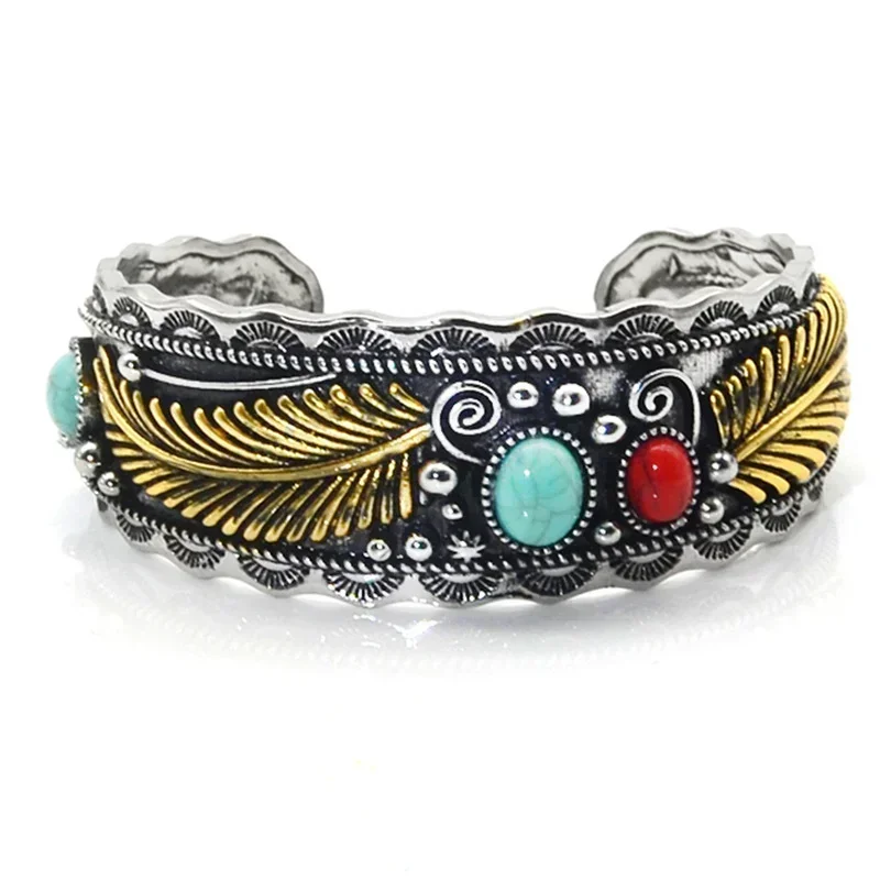 Bangle Bracelet Vintage Turquoises Jewelry Imitation Natural Stone Open Adjustable Cuff For Women Men Party Jewelry