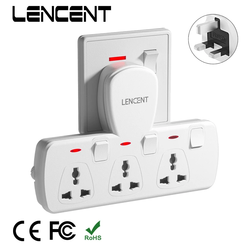 LENCENTMultiPlugExtensionSocketwith3UniversalACOutlets13A