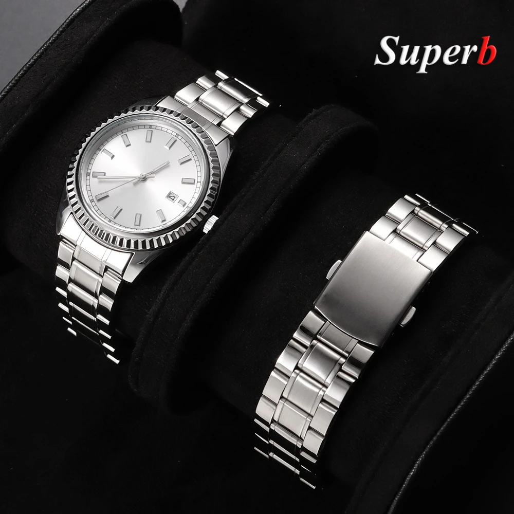 Curved End Stainless Steel Watchband with Folding Buckle - Men's Bracelet