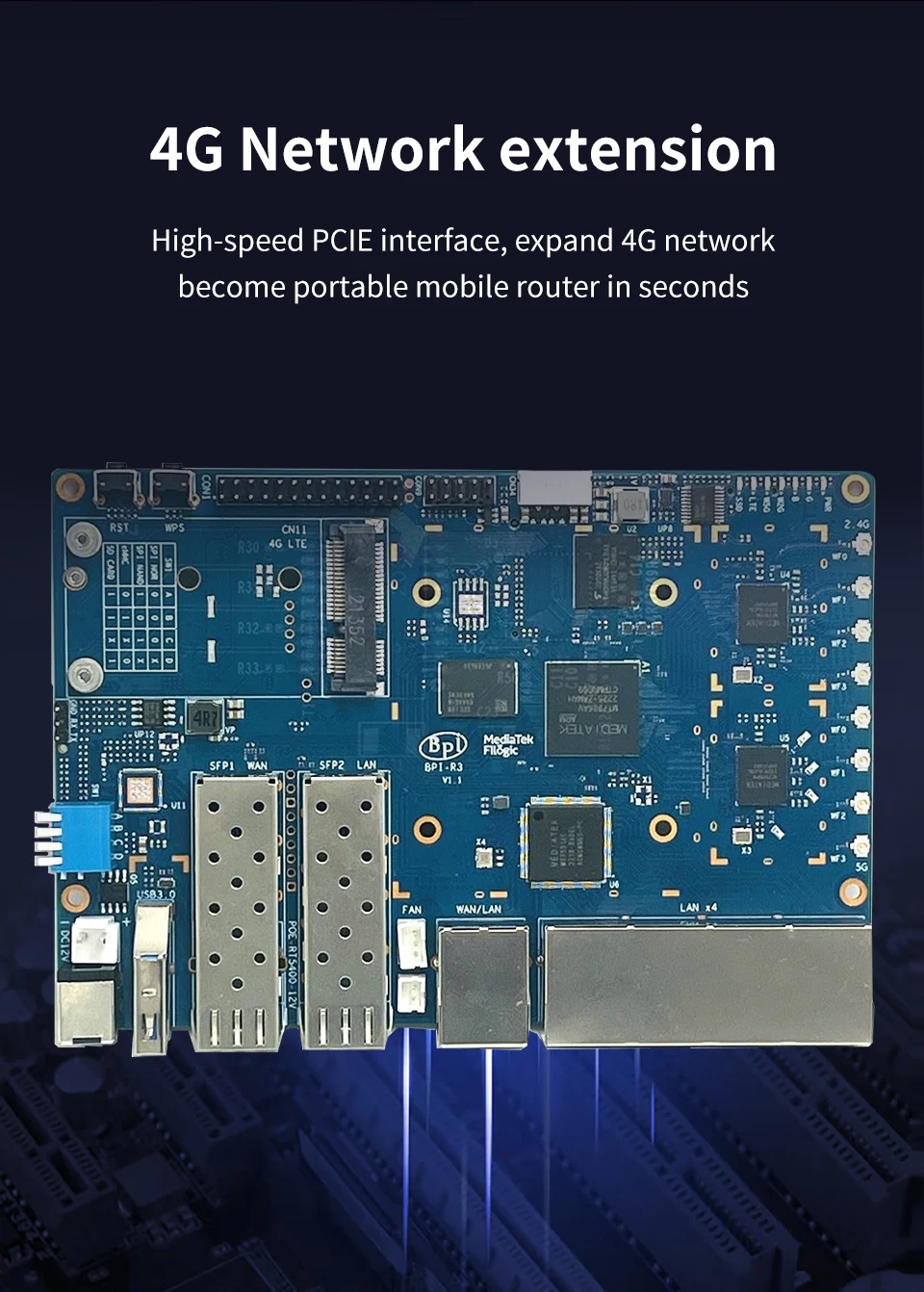 Banana Pi BPI R3 Router Filogic 830 Development Board Quad Core MediaTek MT7986