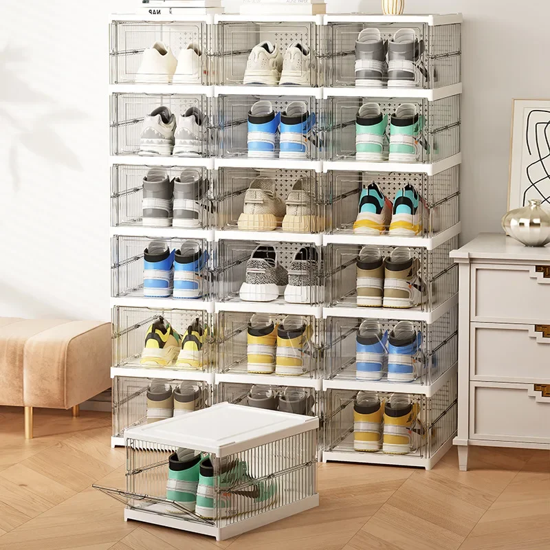 Shoe Organizer Shoe Cabinet Dustproof 1/3/6 Layers Foldable Shoes Box Stackable Transparent Thickened Plastic Bins Sneaker Shoe Organizer Cabinet Organizers