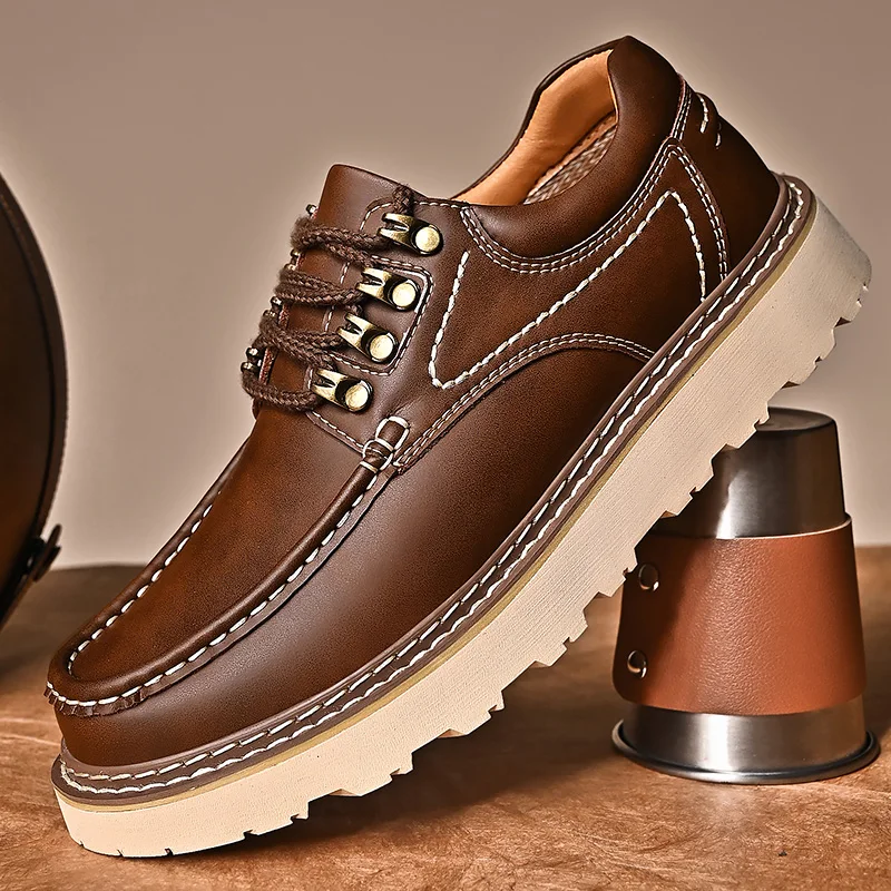 Brand's New Men's Fashionable Lace Up Thick Soled Wear-resistant Workwear Shoe Outdoor Comfortable Anti Slip Casual Sports Shoes 2