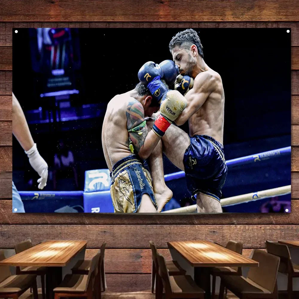 

Настенный Гобелен Muay Thai против бокса, спортивный Боевой зал, Боевой зал, настенное художественное украшение, плакат, настенный баннер и флаг