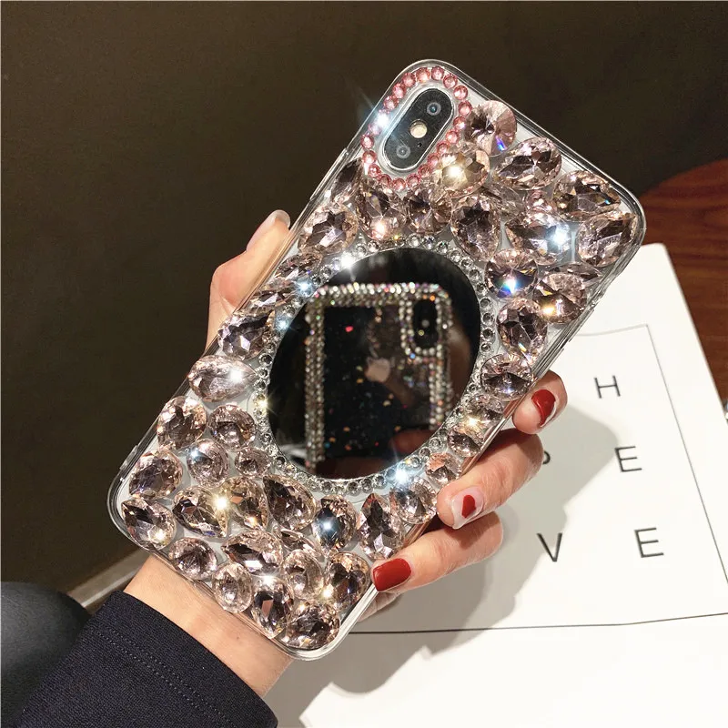 

Mirror-bling rhinestone phone case for Huawei Honor 70 80 90 100 P50 P40 8x 9x handmade luxury shiny crystal case