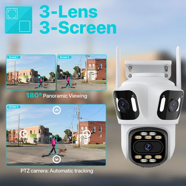 מצלמת IP חיצונית PTZ עם 3 עדשות – אבטחה חכמה באיכות 6K 2