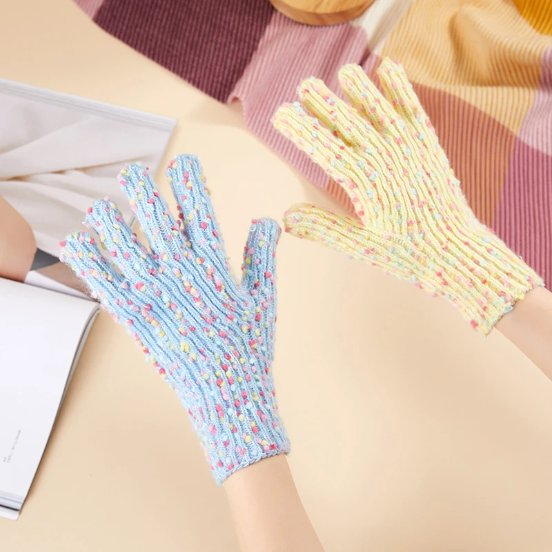

Rainbow Sugar Bean Wool Knitted Gloves For Women Warm Touch Screen Outdoor Riding Gloves New Fashion Versatile Student Gloves