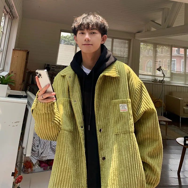 

2023 New Men Slim Fit Corduroy Jackets Men's Streetwear Hip Hop Coat Male Teen Casual Jacket Single Breasted Lapel Tops