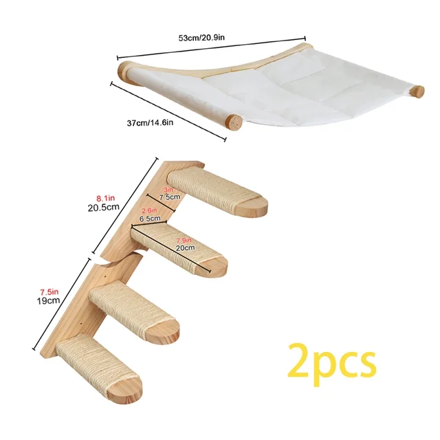 Wall-Mounted Wooden Cat Climbing Tree with Hammock & Scratching Post 15