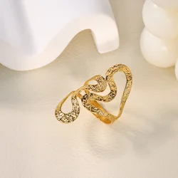 Vintage Gold Geometric Stainless Steel Wide Ring for Women - Fashion Minimalist Jewelry Gift (JZ8730G)