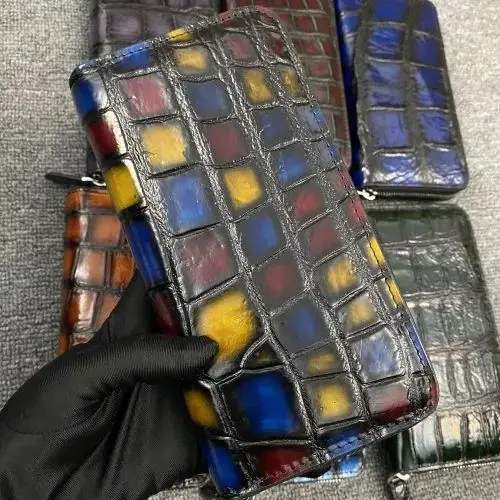 2023 New Designer Luxury Crocodile Skin Men Long Wallets Leisure Genuine Leather Clutch Bag Lage Capacity Zipper Wallet 45