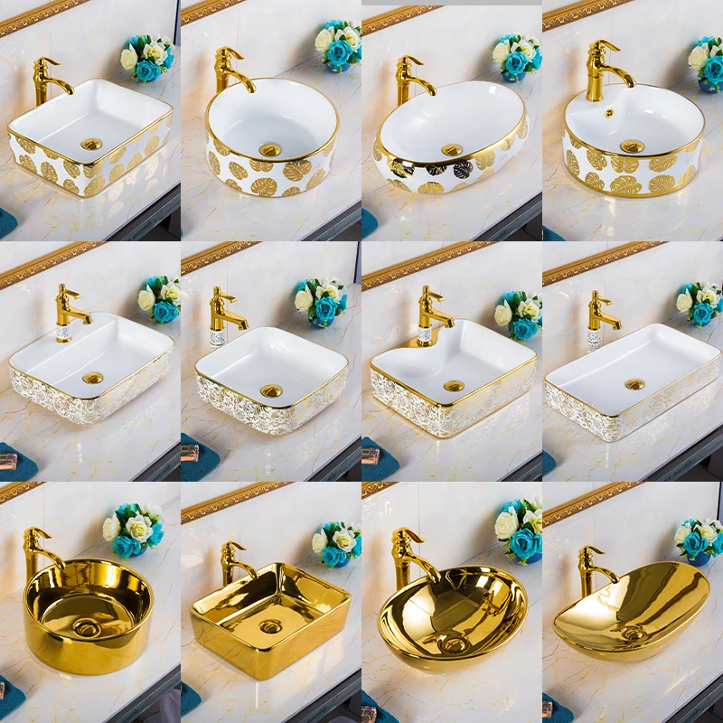 

European ceramic household washbasin Light luxury ultra-thin gold countertop basin toilet wash basin