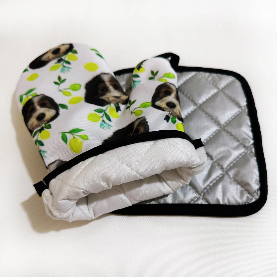 Kitchen Pet Print Microwave Oven Mitts Glove Dog Insulated Gloves Baking Apron Christmas Potholder Cooking Tool