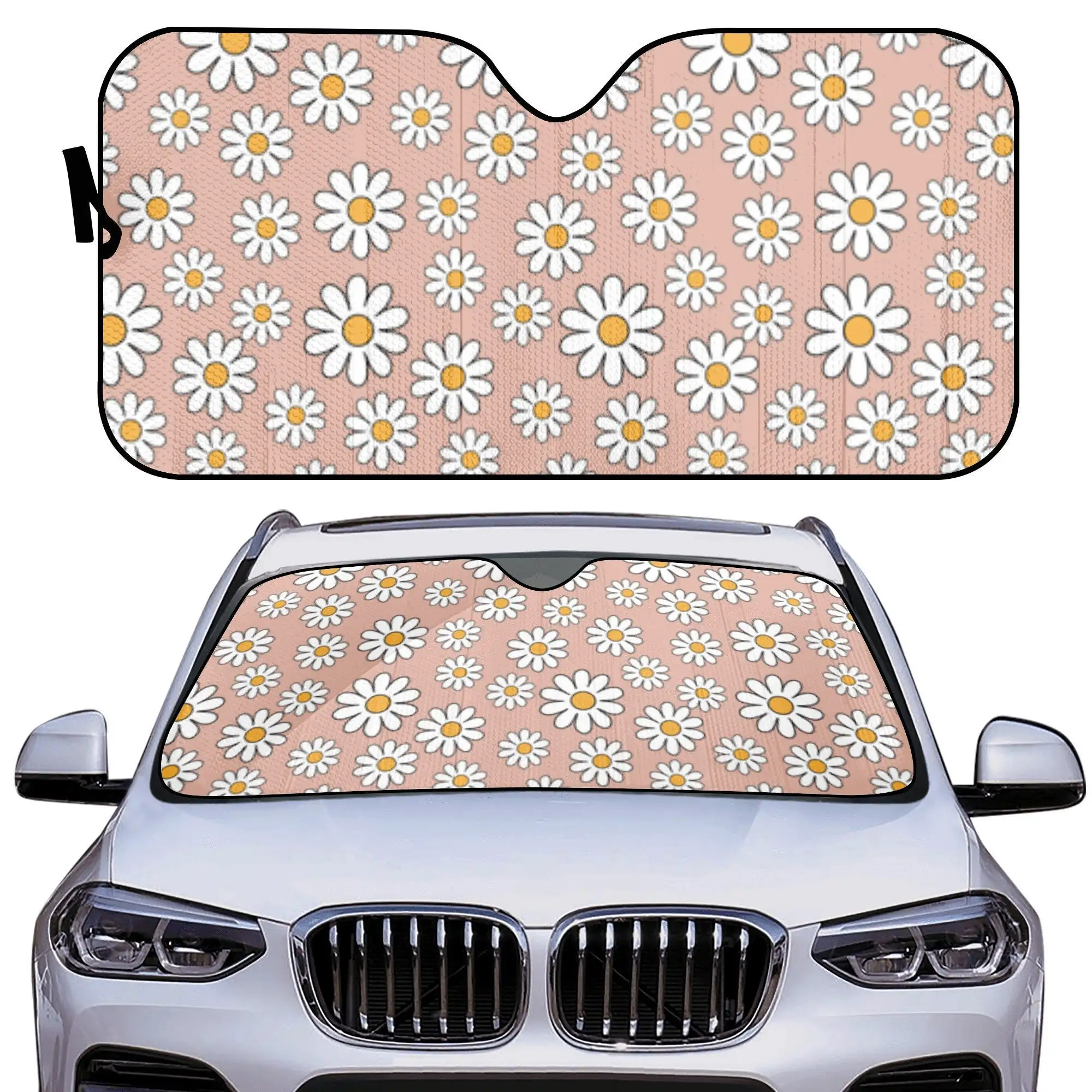 

INSTANTARTS Little Daisy Pattern Auto Sun Shade Reflector Universal Car Windshield Sunshade Foldable UV Protection for Car Gift