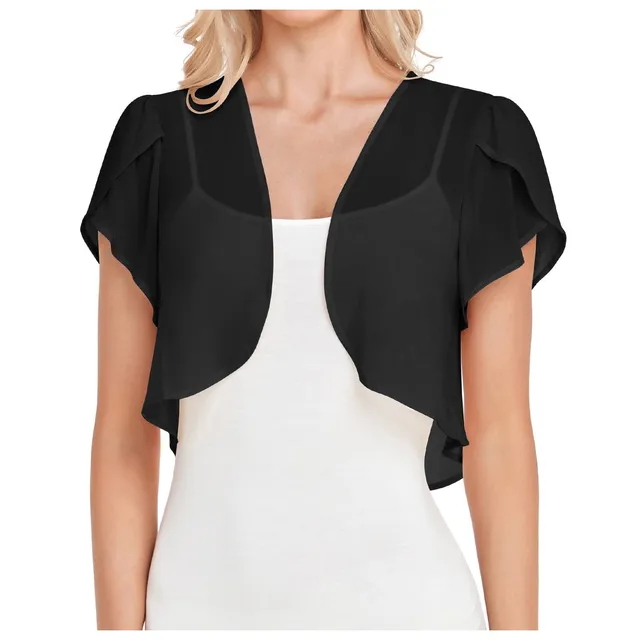 Short Chiffon Over Jacket Bolero Shrug Puff Short Sleeve Olyrjie