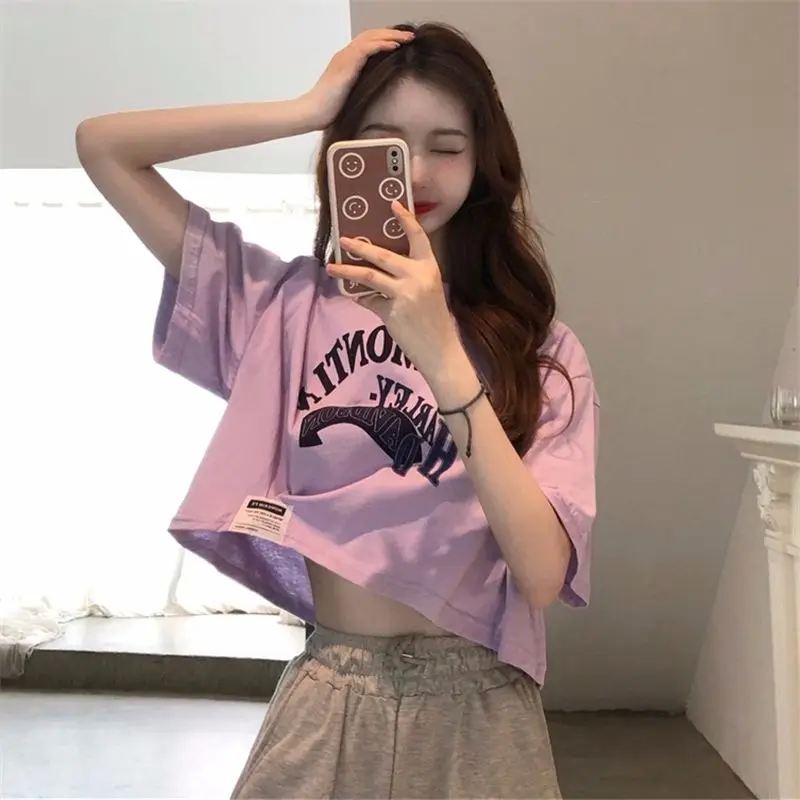 

DAYIFUN-Women's Loose Thin Round Neck Short Sleeve T-Shirts Lady Waist Design Feel Tops Unique Tees Female 2024 Summer Tshirts