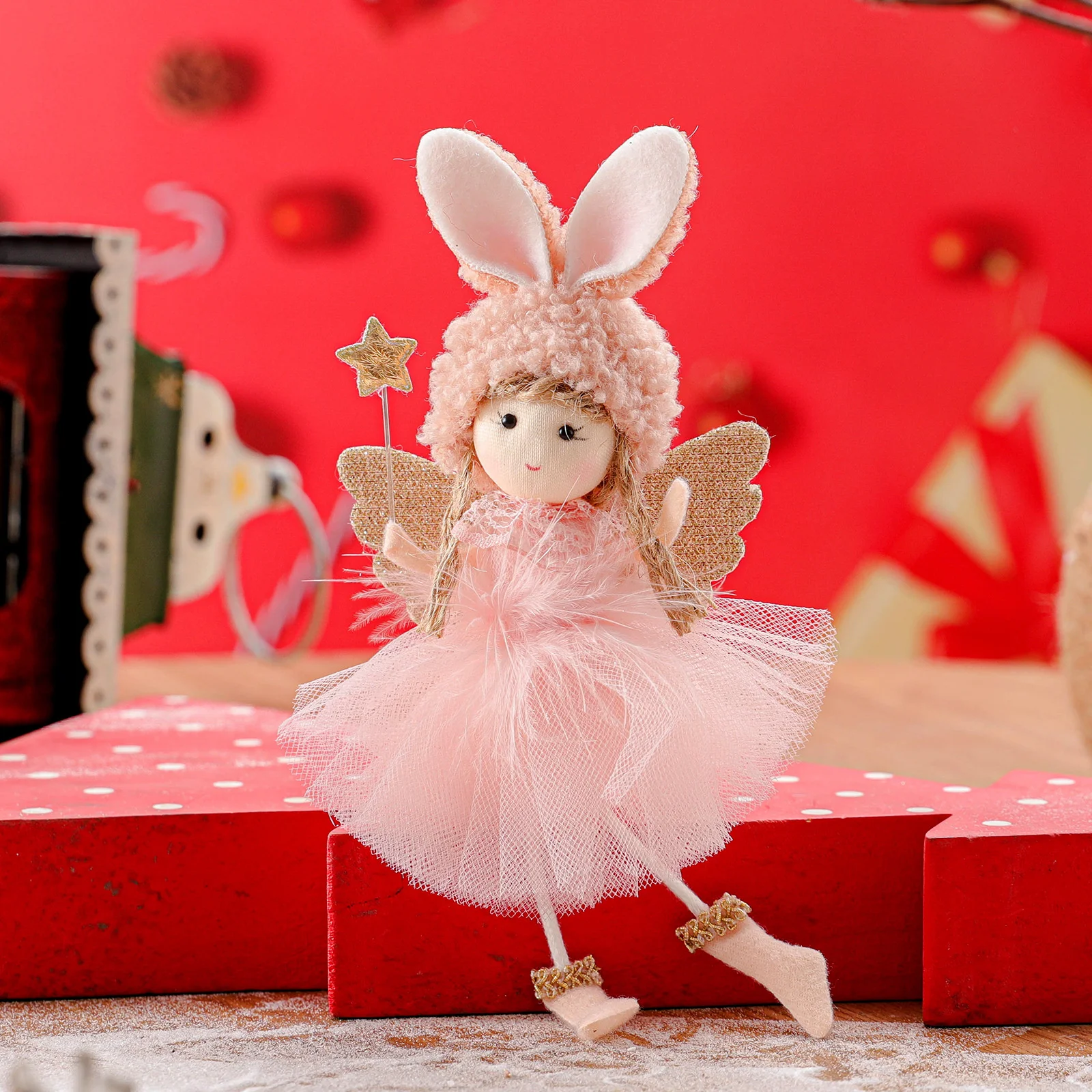 60PCS Lace Rabbit Ear Girl Shape Doll Pendant Christmas Tree Decoration Small Pendant Accessories