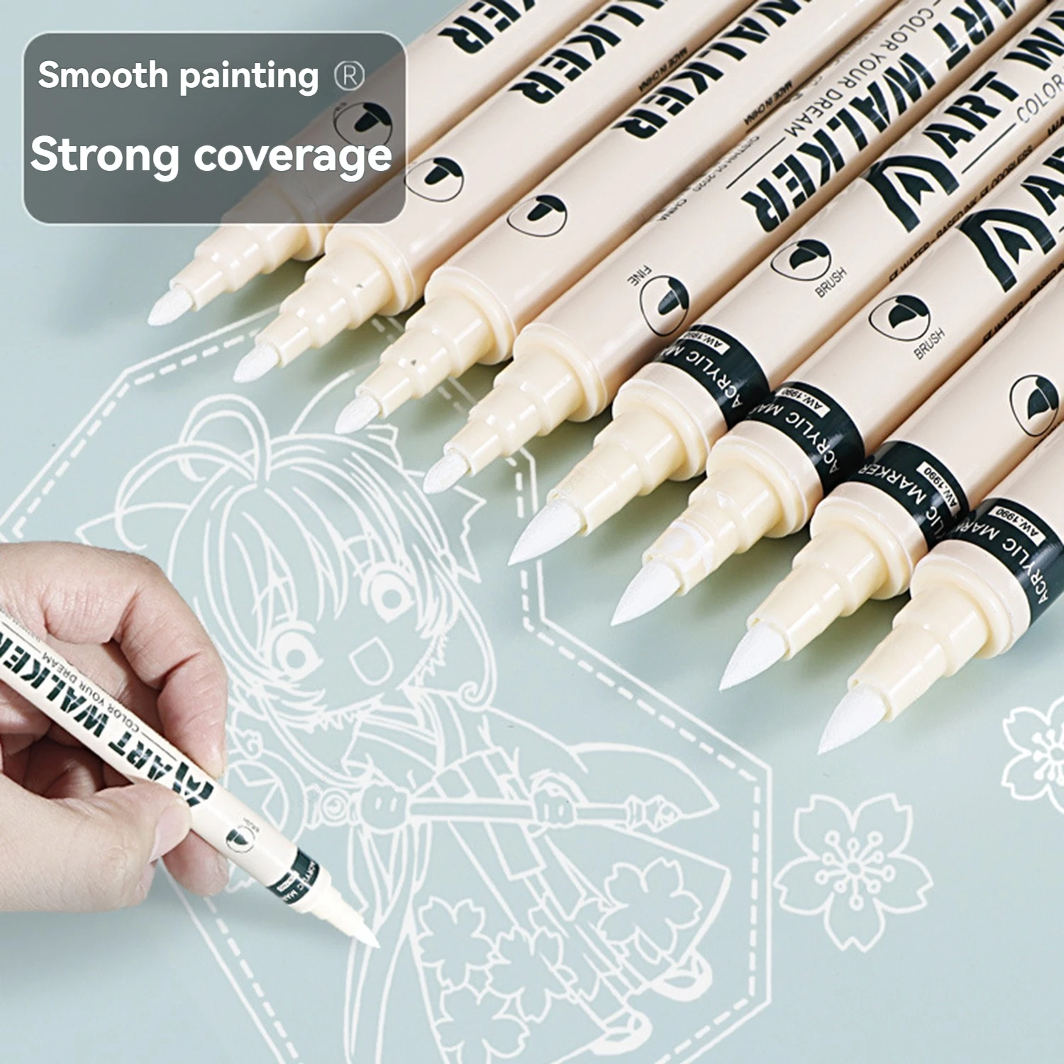 12Pcs Art Dual Tip Acrylic White Paint Marker Pens, Medium Tip, Suitable For Rock Painting, Stone, Glass, DIY Process Paint Set 2