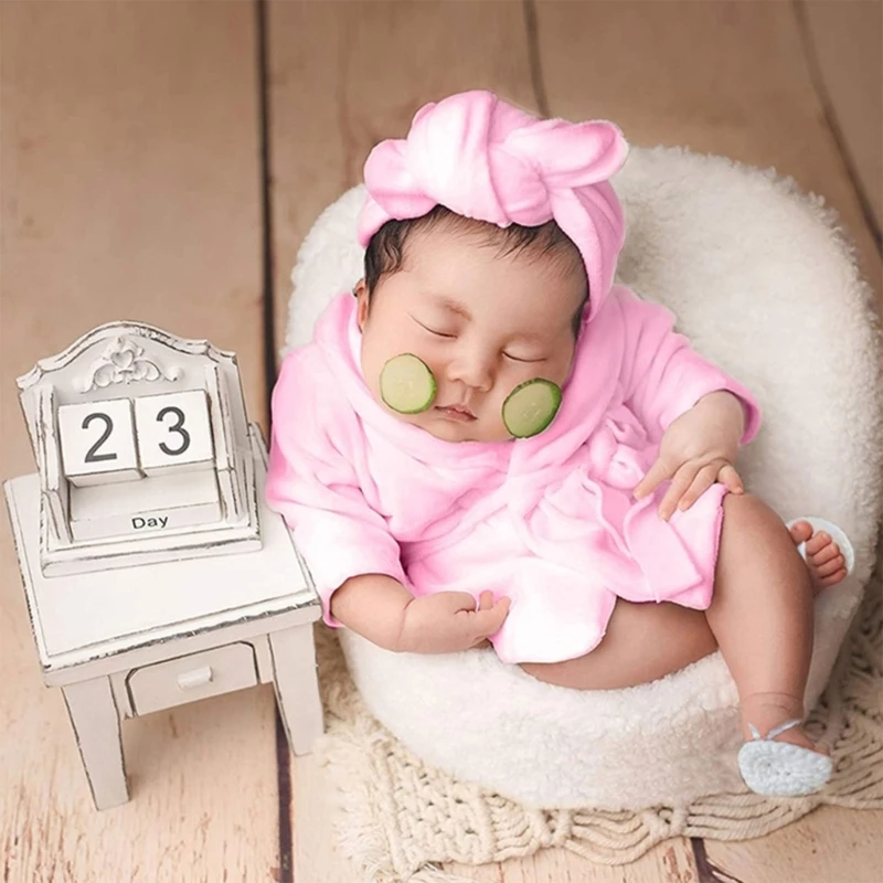 

Baby Photography Costume Headwrap & Bathrobe Night Robe for Newborn Photoshoot Skin-Friendly Infant Clothes Photo Suit