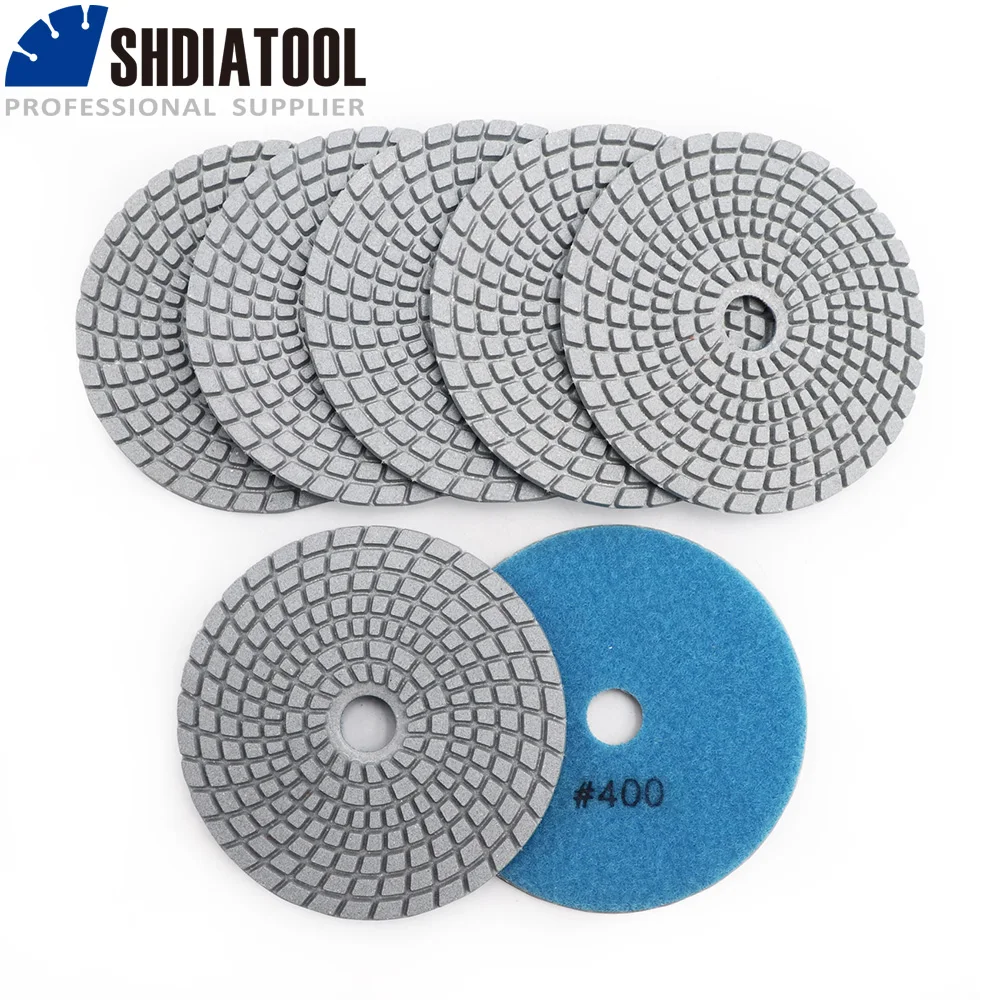 SHDIATOOL 7pcs 4 diamond wet flexible polishing pads B #400 for granite stone marble 100mm White bond sanding disc shdiatool 5pcs 1500 100mm diamond flexible wet polishing pads for granite terrazzo marble 4inch sanding discs