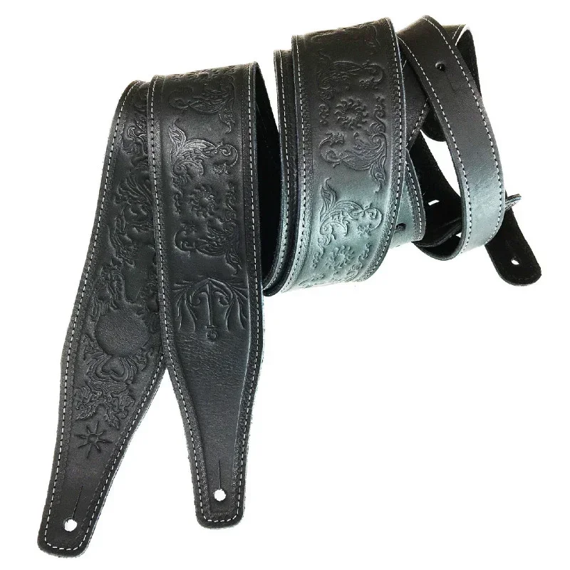 Handcrafted Retro Embossed Guitar Strap - Premium Soft Cowhide Leather