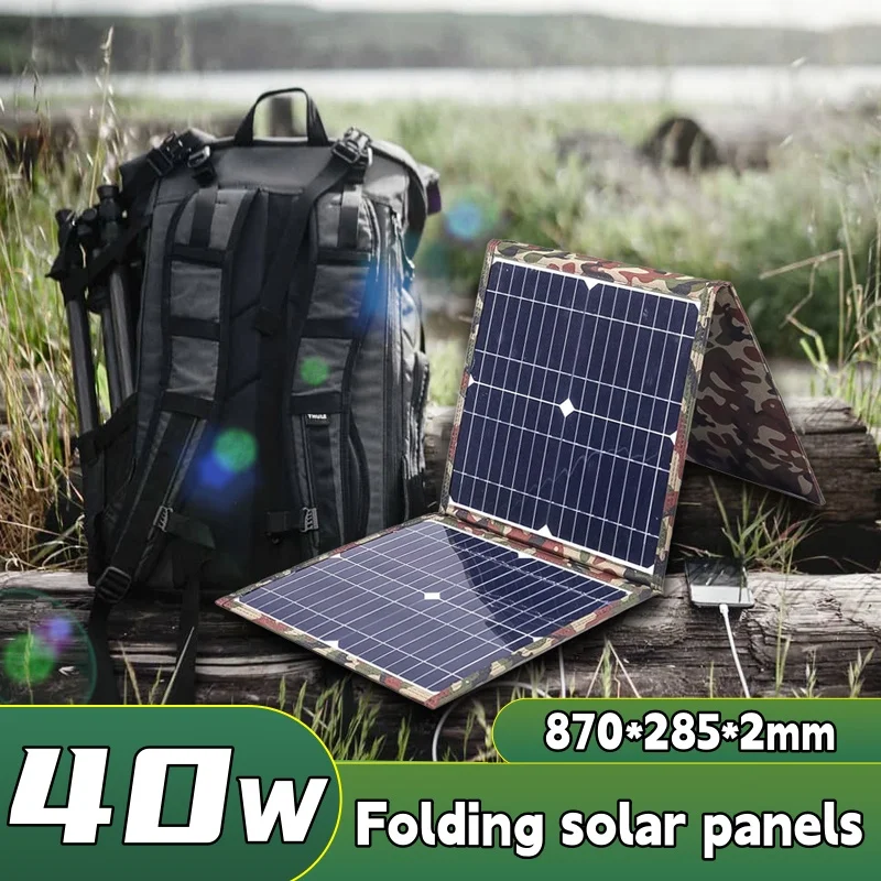 40W Pannello Solare Pieghevole Caricatore Solare Portatile 12V Stazione Di Alimentazione A Batteria 5V Usb Banca Di Alimentazione Del Telefono Cellula