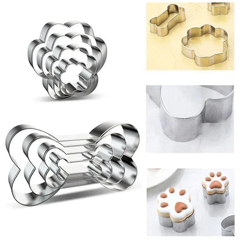 4pcs/set Cookie Cutter Pet Dog Bone Paw Shaped Stainless Steel Mold DIY Cake Sugarcraft Pastry Biscuit Mould Kitchen Baking Tool cookie cutters