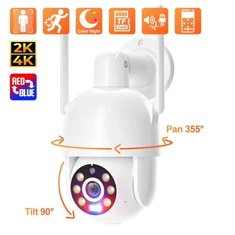 Techage 4K/8MP HD PTZ Wifi IP Camera Auto Tracking Two-Way Audio Wireless Security Camera Color Night Vision Human Detection