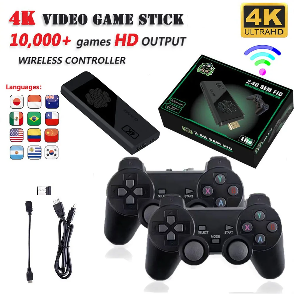 M8 Video Game Console 64G TV Handheld Controller Mini Game Stick 4K Classic Retro Wireless Video Game Console For PS1/GBA/N64