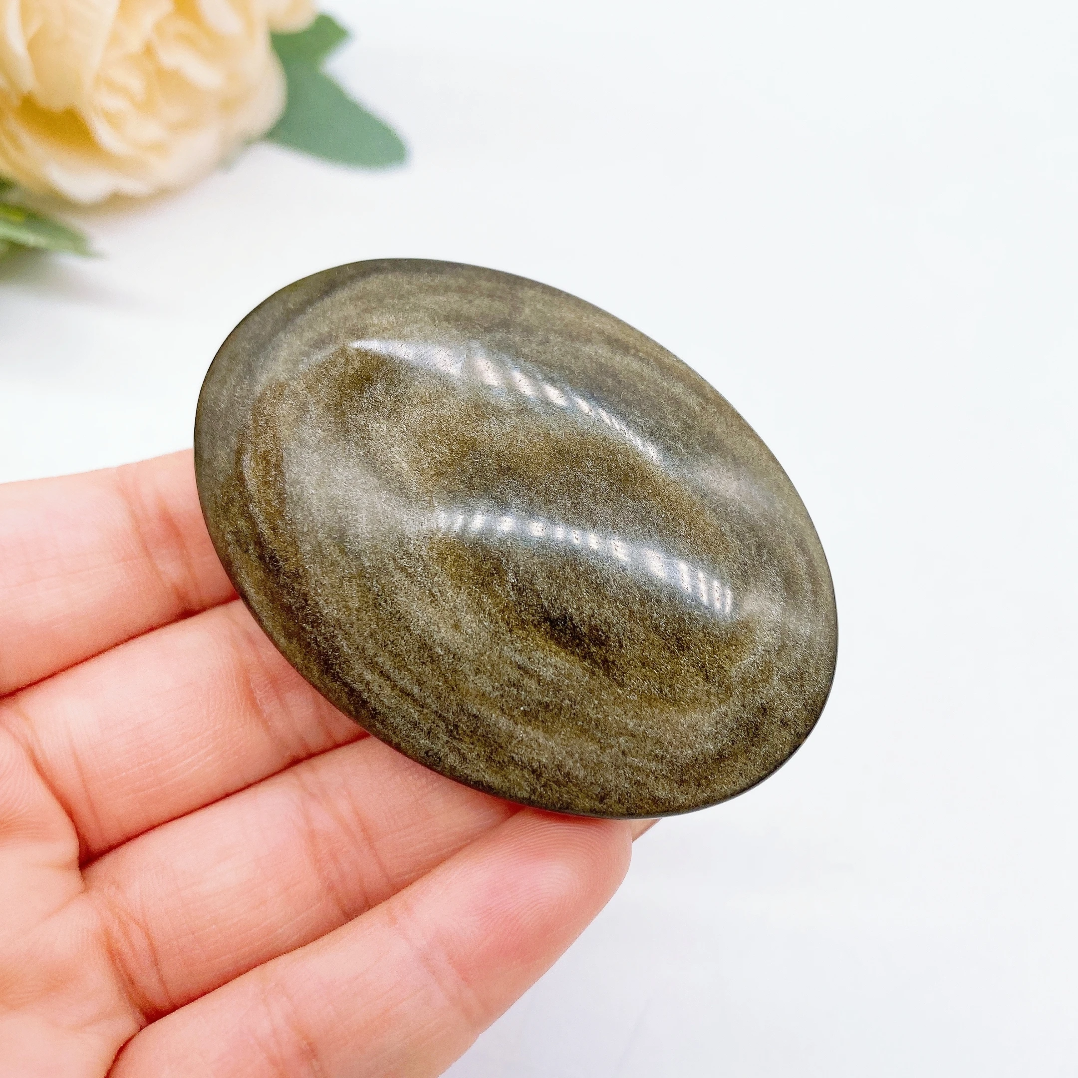 Natural Crystal Gem Gold Obsidian Palm Stone Thumb Toy Hot Compress Crafts Healing Health Family message tool Home Decor Gift