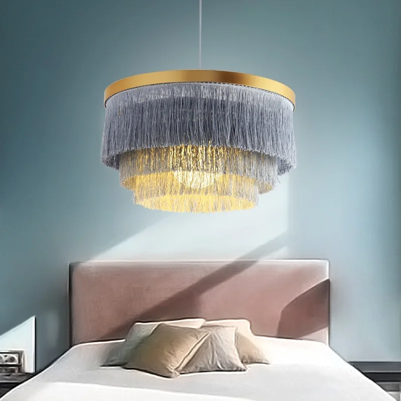 

Nordic Tassel Chandelier Lights Pink Girl Bedroom Hanging Lamp Modern Home Decor Luxury Decorative Restaurant Pendant Lamp E27