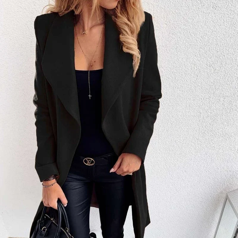 New Women's Autumn Winter Casual Solid Colors Thick Long Sleeve Oversized S-3XL Cardigan Long Trench Coats Jacket Windbreaker
