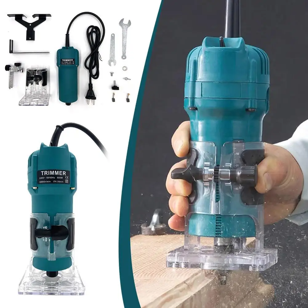 

800 Вт Электрический деревообрабатывающий триммер, деревообрабатывающий фрезерный станок, профессиональный фрезерный станок для обрезки ламината, фрезеровочная машина об/мин, отделка Q8X9