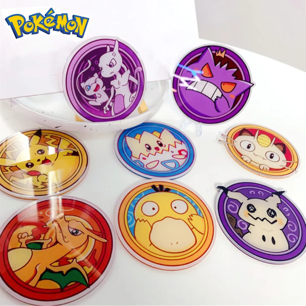 

8 Styles Pokemon Q Version Pikachu Mewtwo Togepi Gengar Meowth Acrylic plate Coaster Figures toys Series Cartoon Birthday gift