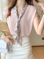 H Han Queen – chemisier en mousseline de soie pour femme, haut décontracté à lacets, Style coréen OL, tenue de bureau, ample, été 2