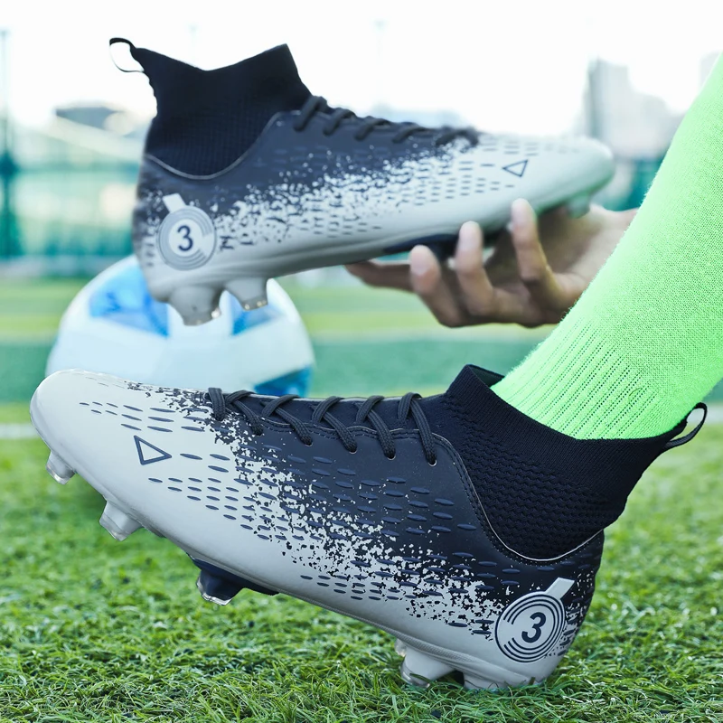 Men's High-Top Soccer Shoes FG/TF Football Boots Chilidren Anti-Slip Grass Training Soccer Cleats Wide Size 31-48