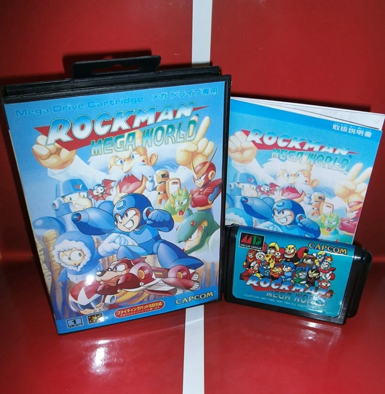 

Игровая карта Rockman MegaWorld с коробкой и руководством для 16-битной Sega MD Megadrive Genesis System