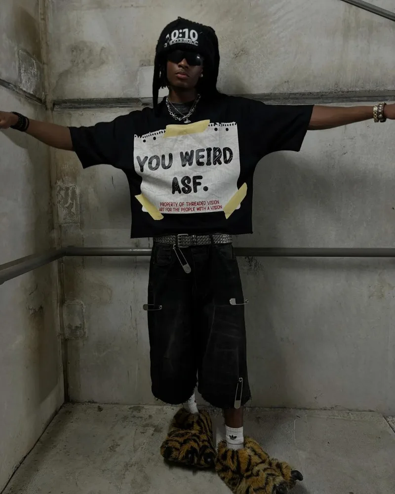 Y2K T Shirt Y2k Rock Hip-hop Fashion T-shirt American Street Harajuku Retro Letter Printing Oversized
