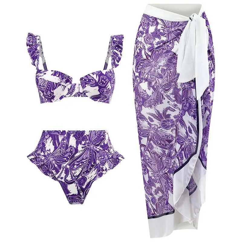 Split Three-Piece Set Spot Retro Swimsuit Popular Swimsuit Lace-up Beach Skirt